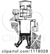 Woodcut Clipart Of A Black And White Happy Man Dancing Royalty Free Vector Illustration