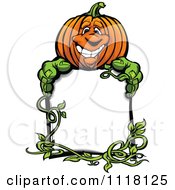 Poster, Art Print Of Happy Halloween Pumkin And Vine With A Sign