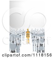 3d Unique Gold Mannequin Standing Between Crowds Of White Dummies
