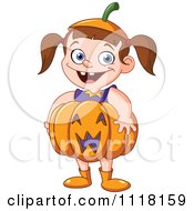 Poster, Art Print Of Happy Halloween Girl In A Pumpkin Costume
