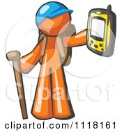 Geocaching Orange Man Hiker Holding Out A Gps Device