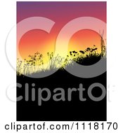Poster, Art Print Of Silhouetted Grass Weeds And Wildflowers On A Hill At Sunset