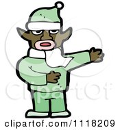 Poster, Art Print Of Black Male Christmas Elf Giving Directions In A Green Suit
