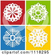 Poster, Art Print Of 3d White Paper Snowflakes On Red Green Blue And Yellow