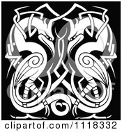 Clipart Of Black And White Celtic Herons 2 Royalty Free Vector Illustration