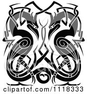 Clipart Of Black And White Celtic Herons 1 Royalty Free Vector Illustration