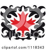 Clipart Of A Black And Red Tribal Maple Leaf 4 Royalty Free Vector Illustration by Vector Tradition SM