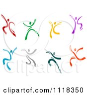 Clipart Of Happy Colorful People Dancing And Leaping Royalty Free Vector Illustration