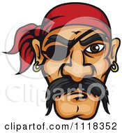 Poster, Art Print Of Pirate Face With A Mustache Bandana And Eye Patch