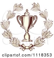 Clipart Of A Sepia Wreath And Trophy Cup 2 Royalty Free Vector Illustration