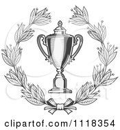 Clipart Of A Grayscale Wreath And Trophy Cup 2 Royalty Free Vector Illustration