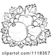 Clipart Of Black And White Harvest Fruit On Grapes Royalty Free Vector Illustration
