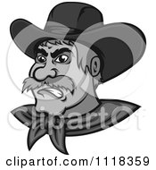 Cartoon Of A Grayscale Angry Cowboy Royalty Free Vector Clipart
