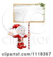 Poster, Art Print Of Happy Santa Waving And Holding A Sign