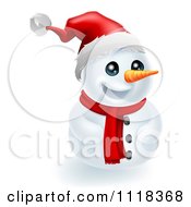 Clipart Of A Happy Christmas Snowman In A Santa Hat Royalty Free Vector Illustration by AtStockIllustration
