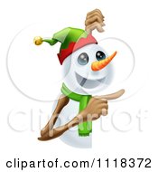 Poster, Art Print Of Happy Christmas Snowman Pointing At A Sign