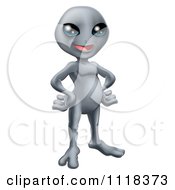 Clipart Of A Happy Gray Alien Resting His Hands On His Hips Royalty Free Vector Illustration