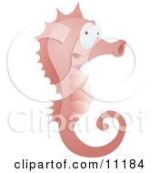 Cute Pink Swimming Seahorse Clipart Illustration