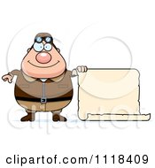 Cartoon Of A Happy Male Aviator Pilot With A Sign Royalty Free Vector Clipart