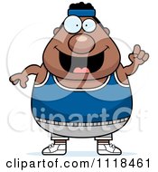 Cartoon Of A Happy Plump Black Gym Man With An Idea Royalty Free Vector Clipart