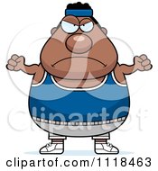 Cartoon Of An Angry Plump Black Gym Man Royalty Free Vector Clipart