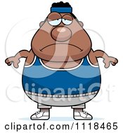 Cartoon Of A Depressed Plump Black Gym Man Royalty Free Vector Clipart