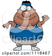 Cartoon Of A Waving Plump Black Gym Man Royalty Free Vector Clipart by Cory Thoman