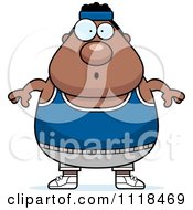 Cartoon Of A Surprised Plump Black Gym Man Royalty Free Vector Clipart