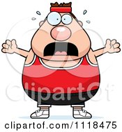 Cartoon Of A Stressed Plump Caucasian Gym Man Royalty Free Vector Clipart