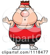 Cartoon Of A Careless Shrugging Plump Caucasian Gym Man Royalty Free Vector Clipart