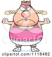 Cartoon Of An Angry Plump Caucasian Gym Woman Royalty Free Vector Clipart