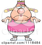 Cartoon Of A Depressed Plump Caucasian Gym Woman Royalty Free Vector Clipart