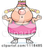 Cartoon Of A Careless Shrugging Plump Caucasian Gym Woman Royalty Free Vector Clipart
