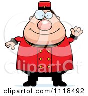 Cartoon Of A Friendly Waving Bellhop Worker Royalty Free Vector Clipart by Cory Thoman
