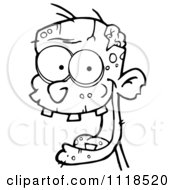 Cartoon Of An Outlined Happy Zombie Head Royalty Free Vector Clipart by Hit Toon