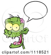 Poster, Art Print Of Happy Green Zombie Head With A Speech Balloon 1