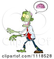 Poster, Art Print Of Happy Green Zombie With A Brain In A Speech Balloon