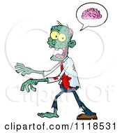 Poster, Art Print Of Bloody Green Zombie Thinking About Brains