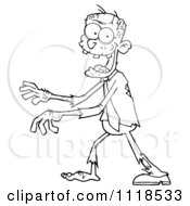 Cartoon Of An Outlined Happy Zombie Walking Royalty Free Vector Clipart