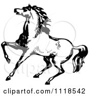 Clipart Of A Retro Vintage Black And White Horse 5 Royalty Free Vector Illustration