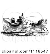 Retro Vintage Black And White Horse Drawn Carriage And Passengers 3