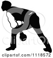 Clipart Of A Retro Vintage Black And White Man Bowling 1 Royalty Free Vector Illustration