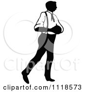 Clipart Of A Retro Vintage Black And White Man Bowling 2 Royalty Free Vector Illustration