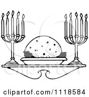 Poster, Art Print Of Retro Vintage Black And White Christmas Plum Pudding Dessert And Candles