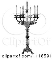 Clipart Of A Retro Vintage Black And White Ornate Candelabra With Seven Tapers Royalty Free Vector Illustration