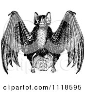 Clipart Of A Retro Vintage Black And White Wild Bat Flying Royalty Free Vector Illustration