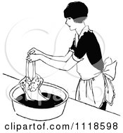 Retro Vintage Black And White Woman Hand Washing Clothes