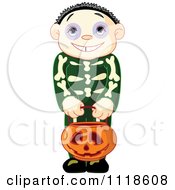 Poster, Art Print Of Trick Or Treating Halloween Kid In A Skeleton Costume