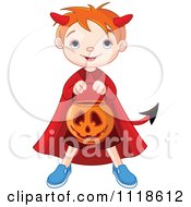 Poster, Art Print Of Trick Or Treating Halloween Kid In A Devil Costume