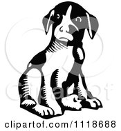Clipart Of A Retro Vintage Black And White Puppy Dog Sitting 2 Royalty Free Vector Illustration by Prawny Vintage